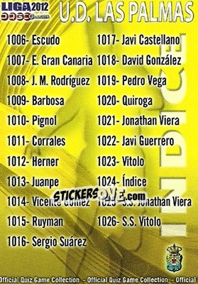 Sticker Índice - Campeonato Nacional De Liga 2011-2012 - Mundicromo