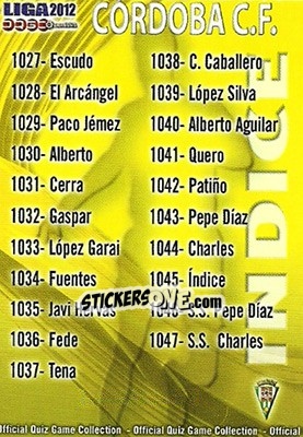 Sticker Índice - Campeonato Nacional De Liga 2011-2012 - Mundicromo