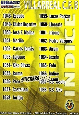 Sticker Índice - Campeonato Nacional De Liga 2011-2012 n. 1066 - Mundicromo