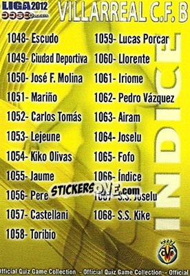 Sticker Índice - Campeonato Nacional De Liga 2011-2012 - Mundicromo