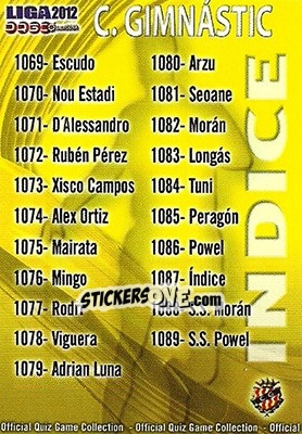 Sticker Índice - Campeonato Nacional De Liga 2011-2012 - Mundicromo