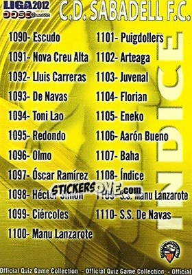Sticker Índice - Campeonato Nacional De Liga 2011-2012 n. 1108 - Mundicromo