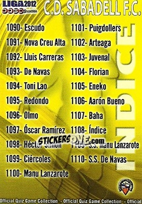 Sticker Índice - Campeonato Nacional De Liga 2011-2012 - Mundicromo