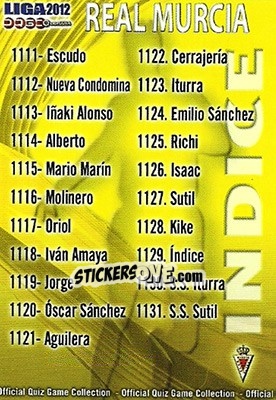 Sticker Índice - Campeonato Nacional De Liga 2011-2012 n. 1129 - Mundicromo