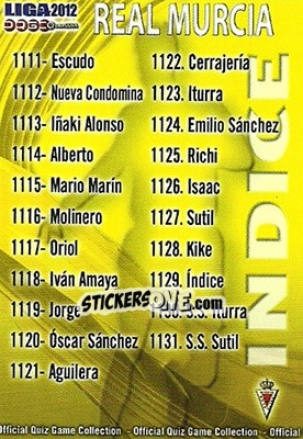 Sticker Índice - Campeonato Nacional De Liga 2011-2012 - Mundicromo