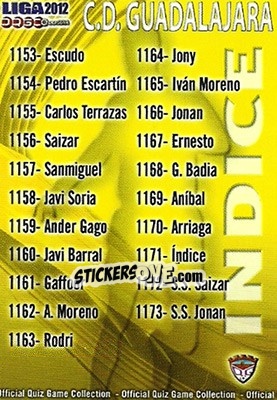 Sticker Índice - Campeonato Nacional De Liga 2011-2012 - Mundicromo