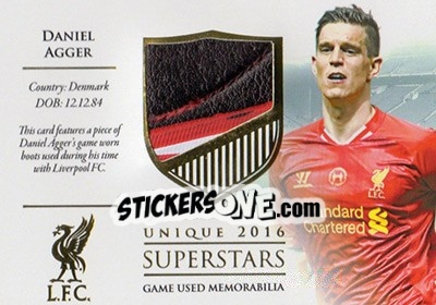 Sticker Daniel Agger - Liverpool UNIQUE 2016-2017 n. SS01 - Futera