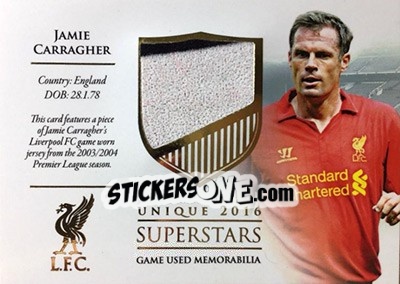 Sticker Jamie Carragher - Liverpool UNIQUE 2016-2017 n. SS03 - Futera