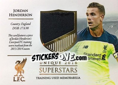 Sticker Jordan Henderson - Liverpool UNIQUE 2016-2017 n. SS08 - Futera