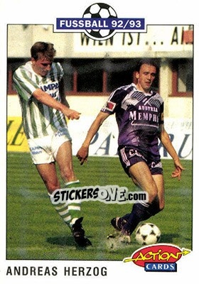 Sticker Andreas Herzog - Bundesliga Fussball 1992-1993 Action Cards n. 43 - Panini