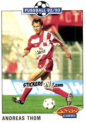 Sticker Andreas Thom - Bundesliga Fussball 1992-1993 Action Cards - Panini