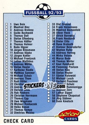 Sticker Check Card - Bundesliga Fussball 1992-1993 Action Cards n. 239 - Panini