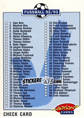 Sticker Check Card - Bundesliga Fussball 1992-1993 Action Cards - Panini