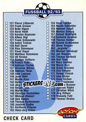 Sticker Check Card - Bundesliga Fussball 1992-1993 Action Cards n. 240 - Panini