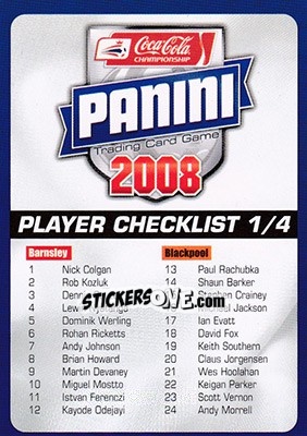 Cromo Checklist - Coca-Cola Championship 2007-2008 - Panini