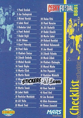 Cromo Checklist - Ceský Fotbal 1998 - Panini