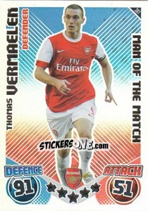 Sticker Thomas Vermaelen - English Premier League 2010-2011. Match Attax n. 381 - Topps