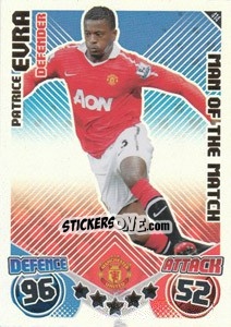 Sticker Patrice Evra - English Premier League 2010-2011. Match Attax n. 414 - Topps