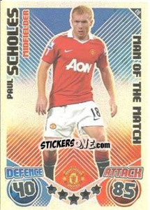 Sticker Paul Scholes - English Premier League 2010-2011. Match Attax n. 416 - Topps