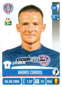 Sticker Andrei Cordoş - Liga 1 Romania 2016-2017 - Panini