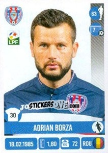 Sticker Adrian Borza - Liga 1 Romania 2016-2017 - Panini
