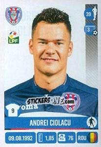 Figurina Andrei Ciolacu - Liga 1 Romania 2016-2017 n. 67 - Panini