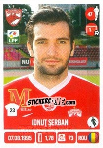 Cromo Ionuţ Serban - Liga 1 Romania 2016-2017 - Panini