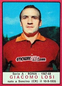 Cromo Giacomo Losi - Calciatori 1967-1968 n. 182 - Panini