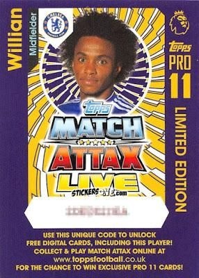 Sticker Willian - English Premier League 2016-2017. Match Attax Extra n. P36 - Topps