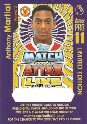Cromo Anthony Martial - English Premier League 2016-2017. Match Attax Extra n. P38 - Topps