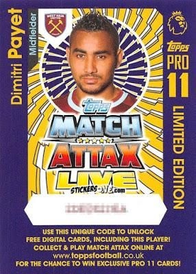 Sticker Dimitri Payet - English Premier League 2016-2017. Match Attax Extra n. P39 - Topps