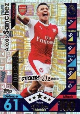 Sticker Alexis Sánchez - English Premier League 2016-2017. Match Attax Extra n. 100CLUB1 - Topps