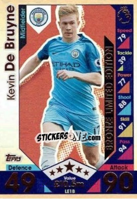 Sticker Kevin De Bruyne - English Premier League 2016-2017. Match Attax Extra n. LE1B - Topps