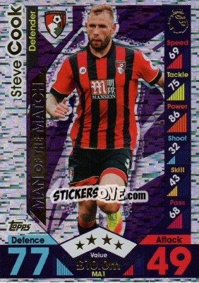 Sticker Steve Cook - English Premier League 2016-2017. Match Attax Extra - Topps