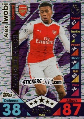 Sticker Alex Iwobi - English Premier League 2016-2017. Match Attax Extra n. MA4 - Topps