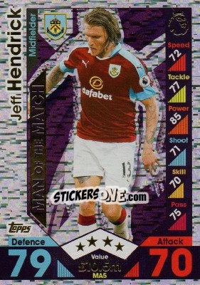 Sticker Jeff Hendrick - English Premier League 2016-2017. Match Attax Extra - Topps