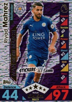 Sticker Riyad Mahrez - English Premier League 2016-2017. Match Attax Extra n. MA15 - Topps
