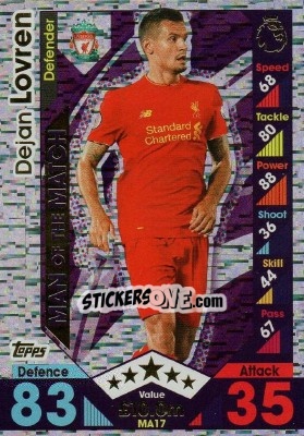 Sticker Dejan Lovren - English Premier League 2016-2017. Match Attax Extra n. MA17 - Topps