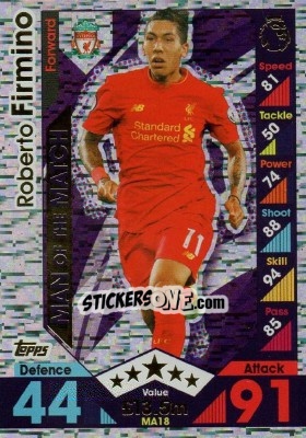 Sticker Roberto Firmino - English Premier League 2016-2017. Match Attax Extra n. MA18 - Topps