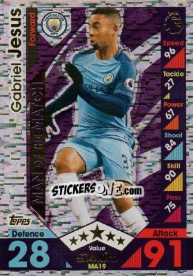Sticker Gabriel Jesus - English Premier League 2016-2017. Match Attax Extra n. MA19 - Topps