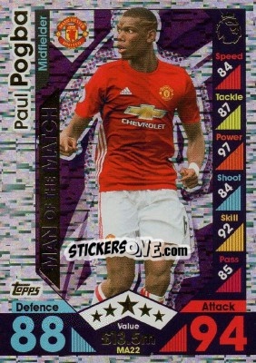 Sticker Paul Pogba - English Premier League 2016-2017. Match Attax Extra n. MA22 - Topps