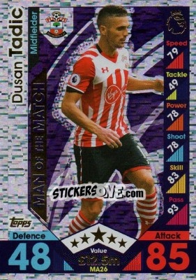 Sticker Dusan Tadic - English Premier League 2016-2017. Match Attax Extra n. MA26 - Topps