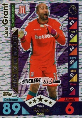 Sticker Lee Grant - English Premier League 2016-2017. Match Attax Extra - Topps