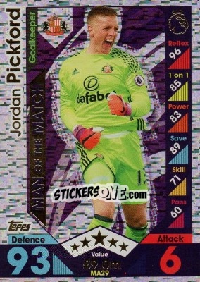 Sticker Jordan Pickford - English Premier League 2016-2017. Match Attax Extra - Topps