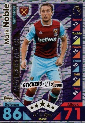 Sticker Mark Noble - English Premier League 2016-2017. Match Attax Extra - Topps