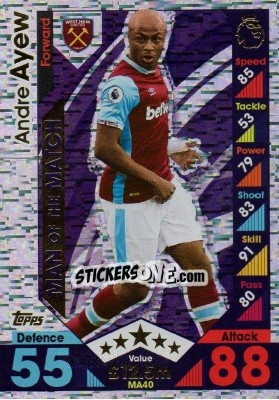 Sticker Andre Ayew - English Premier League 2016-2017. Match Attax Extra n. MA40 - Topps