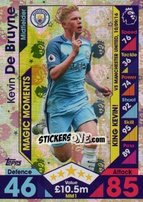 Sticker Kevin De Bruyne - English Premier League 2016-2017. Match Attax Extra n. MM1 - Topps
