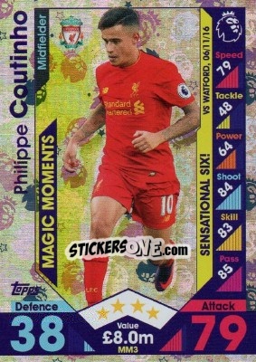 Sticker Philippe Coutinho - English Premier League 2016-2017. Match Attax Extra n. MM3 - Topps