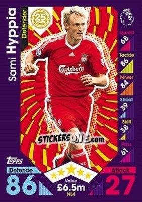 Sticker Sami Hyypia - English Premier League 2016-2017. Match Attax Extra - Topps