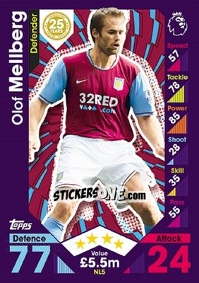 Sticker Olof Mellberg - English Premier League 2016-2017. Match Attax Extra - Topps